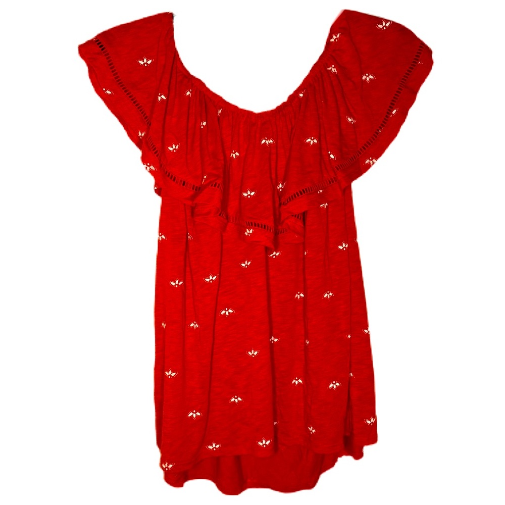 Ava and Viv Scoop Kneck Ruffle Red Shirt 2x